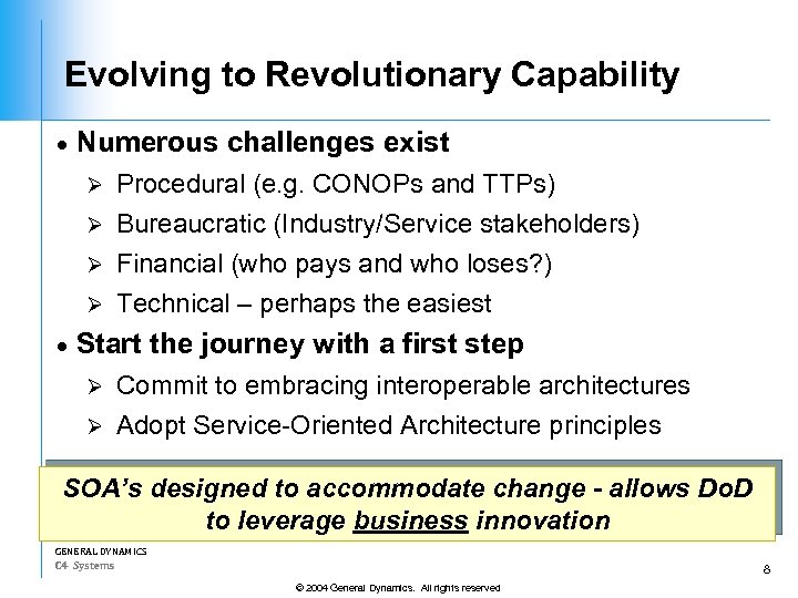 Evolving to Revolutionary Capability · Numerous challenges exist Procedural (e. g. CONOPs and TTPs)