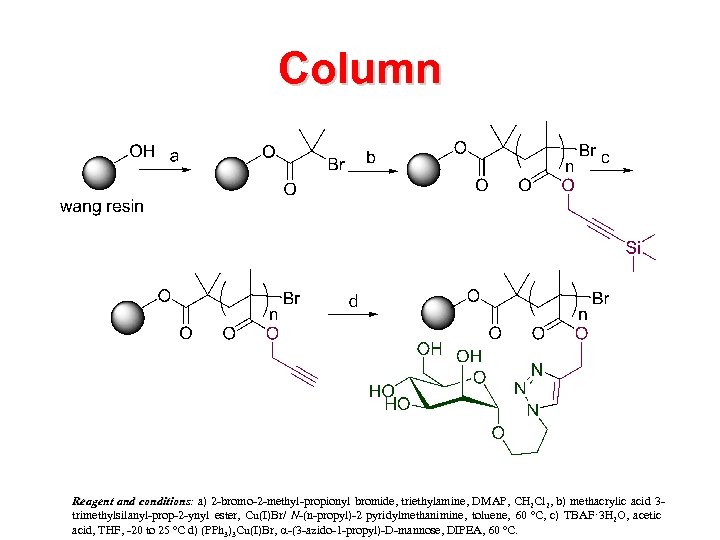 Column Reagent and conditions: a) 2 -bromo-2 -methyl-propionyl bromide, triethylamine, DMAP, CH 2 Cl