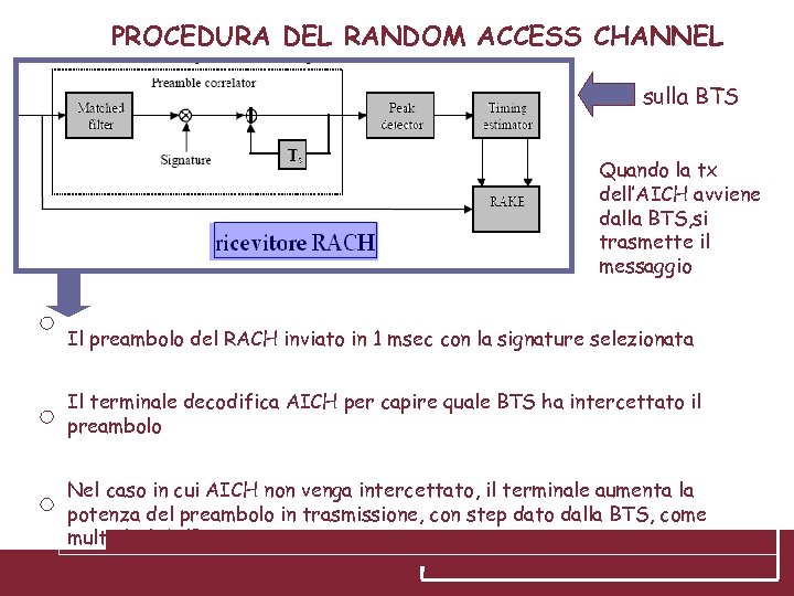 PROCEDURA DEL RANDOM ACCESS CHANNEL sulla BTS Quando la tx dell’AICH avviene dalla BTS,