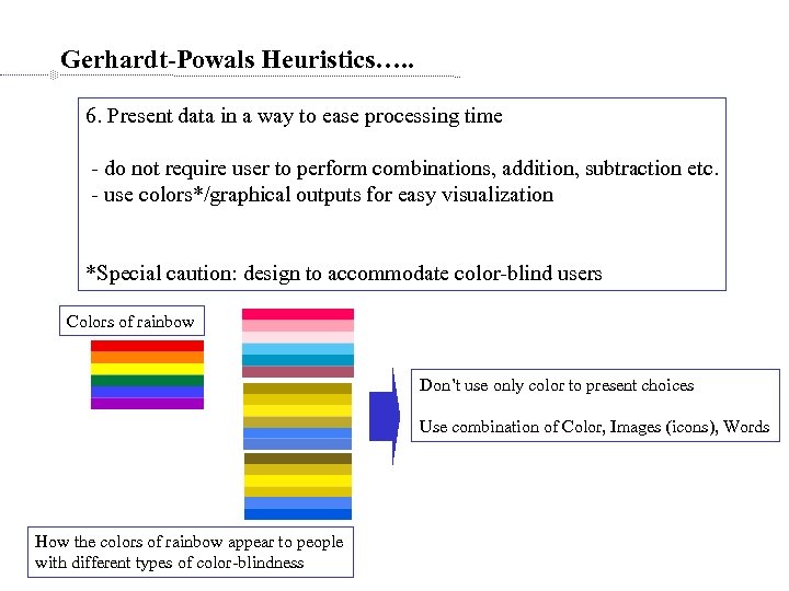 Gerhardt-Powals Heuristics…. . 6. Present data in a way to ease processing time -