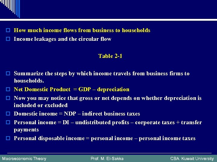 o How much income flows from business to households o Income leakages and the