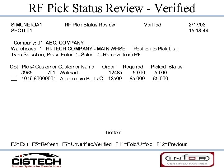 RF Pick Status Review - Verified SIMUNEKJA 1 SFCTL 01 RF Pick Status Review