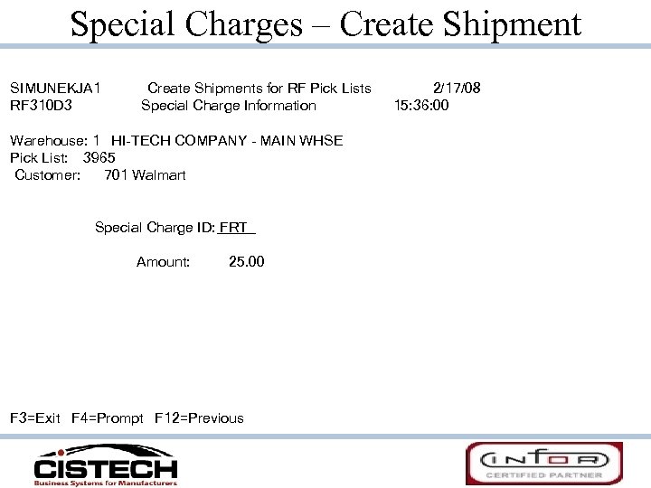 Special Charges – Create Shipment SIMUNEKJA 1 RF 310 D 3 Create Shipments for