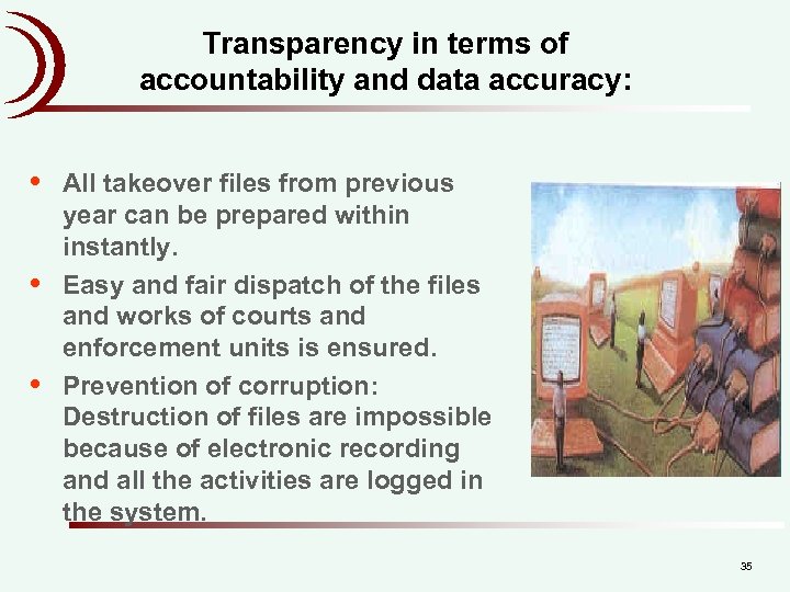 Transparency in terms of accountability and data accuracy: • • • All takeover files