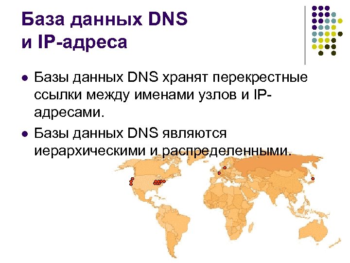База данных DNS и IP-адреса l l Базы данных DNS хранят перекрестные ссылки между
