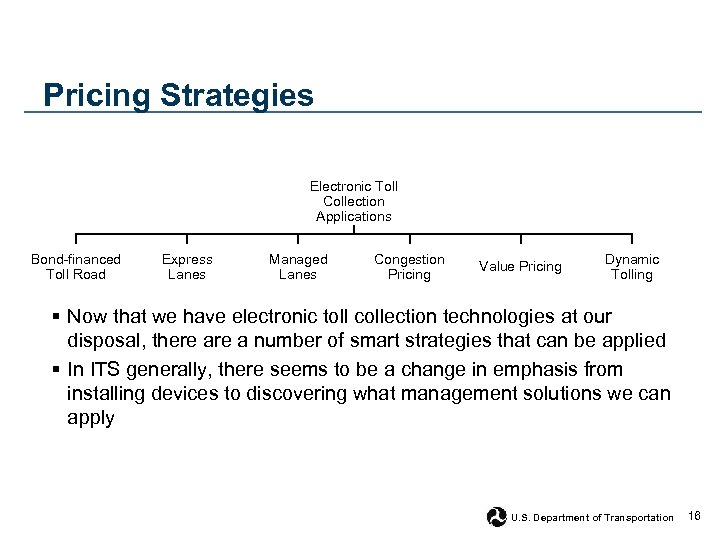 Pricing Strategies Electronic Toll Collection Applications Bond-financed Toll Road Express Lanes Managed Lanes Congestion
