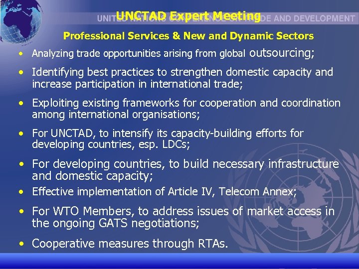 UNCTAD Expert Meeting Professional Services & New and Dynamic Sectors • Analyzing trade opportunities