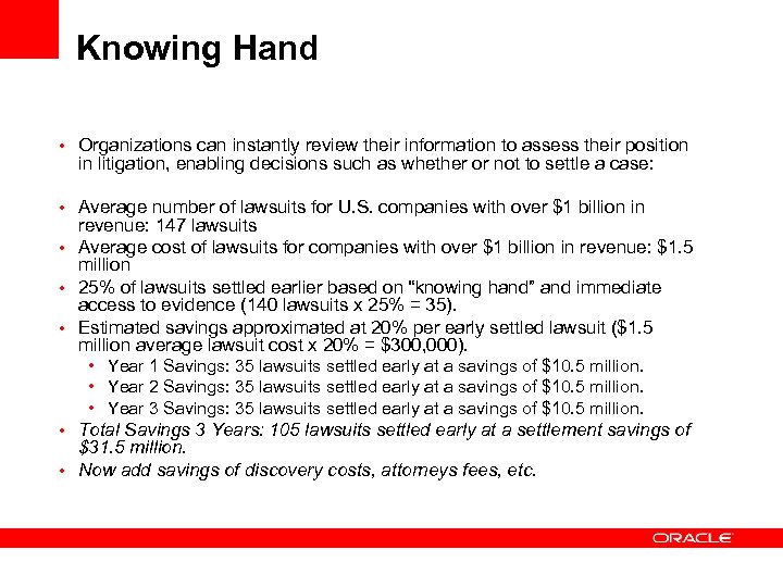 Knowing Hand • Organizations can instantly review their information to assess their position in