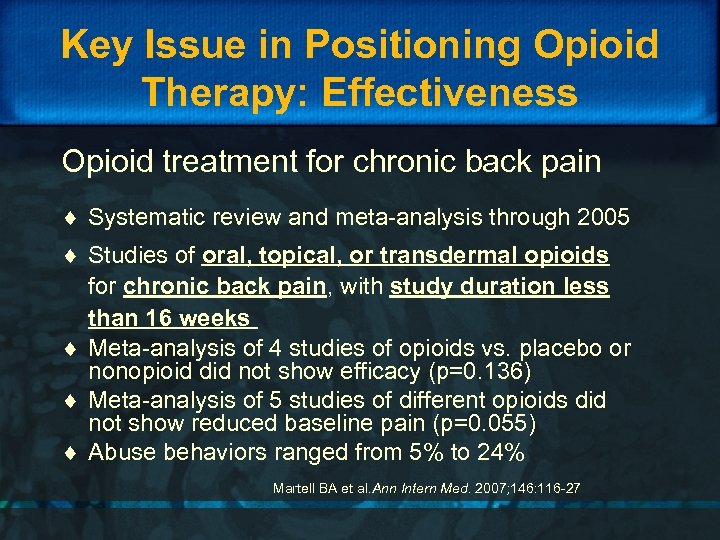 Key Issue in Positioning Opioid Therapy: Effectiveness Opioid treatment for chronic back pain ¨