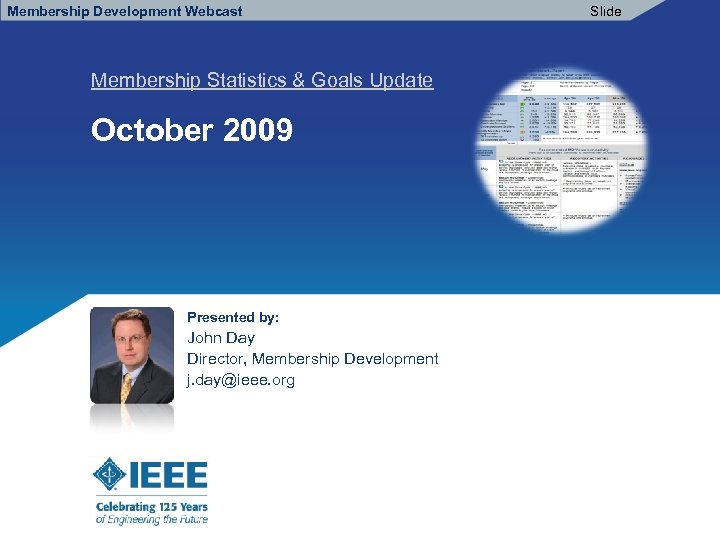 Membership Development Webcast Membership Statistics & Goals Update October 2009 Presented by: John Day