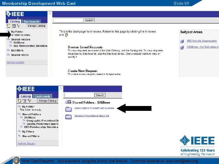 Membership Development Web Cast Slide 96 Web Cast Etiquette: Ask questions using the online