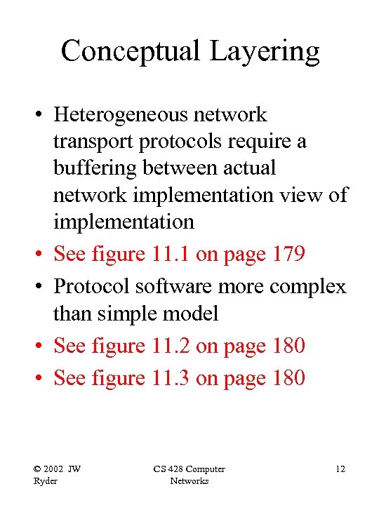 Conceptual Layering • Heterogeneous network transport protocols require a buffering between actual network implementation