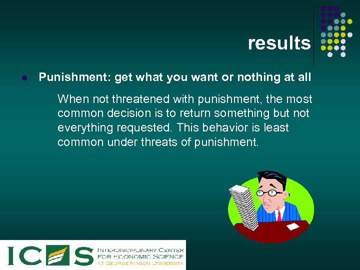 results l Punishment: get what you want or nothing at all When not threatened