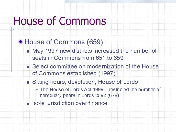 House of Commons (659) n n n May 1997 new districts increased the number