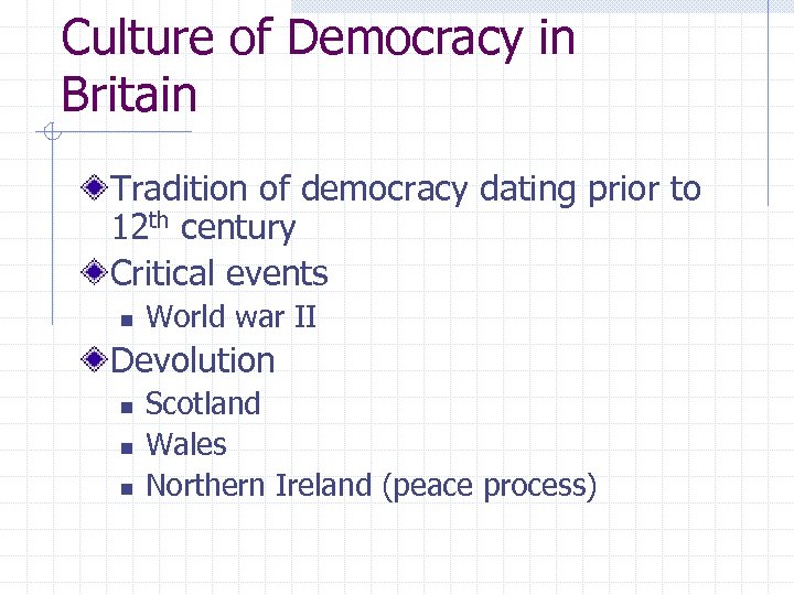 Culture of Democracy in Britain Tradition of democracy dating prior to 12 th century