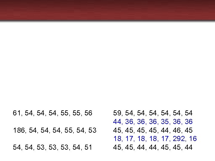 61, 54, 54, 55, 56 186, 54, 54, 55, 54, 53, 53, 54, 51