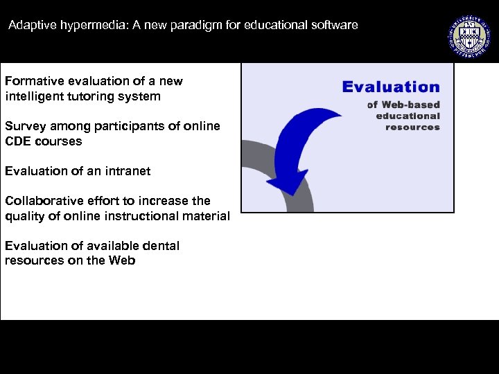 Adaptive hypermedia: A new paradigm for educational software Formative evaluation of a new intelligent
