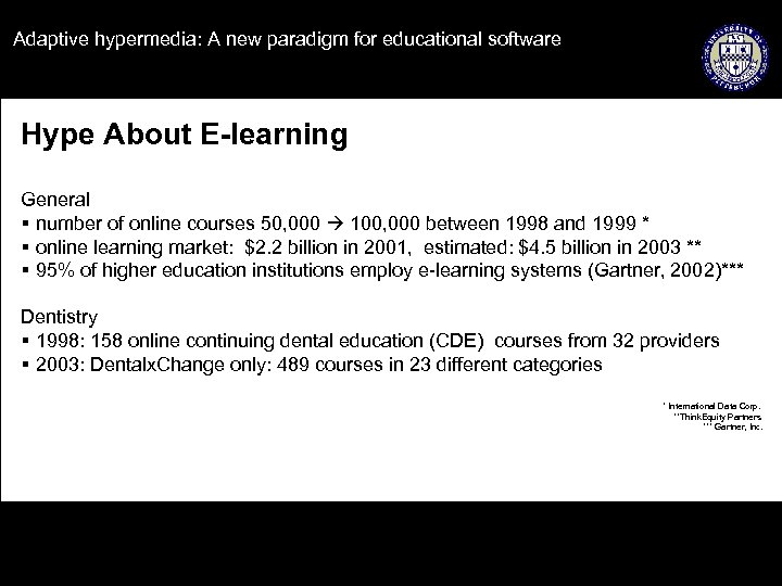 Adaptive hypermedia: A new paradigm for educational software Hype About E-learning General § number