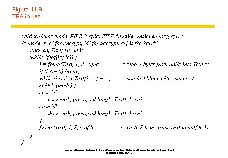 Figure 11. 9 TEA in use void tea(char mode, FILE *infile, FILE *outfile, unsigned