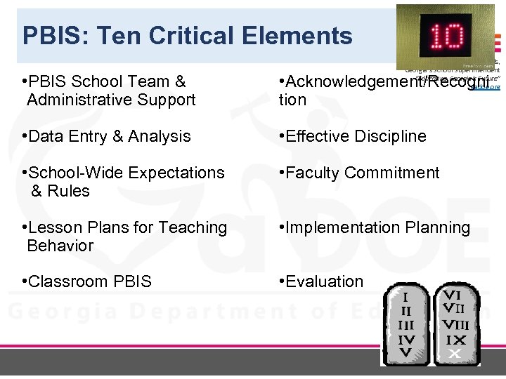 PBIS: Ten Critical Elements • PBIS School Team & Administrative Support • Data Entry