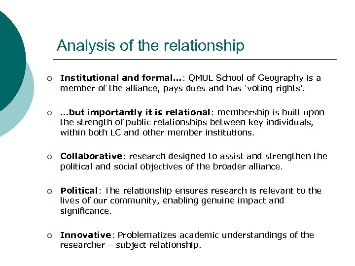 Analysis of the relationship ¡ Institutional and formal…: QMUL School of Geography is a