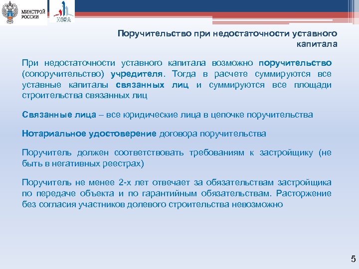 Поручительство при недостаточности уставного капитала При недостаточности уставного капитала возможно поручительство (сопоручительство) учредителя. Тогда