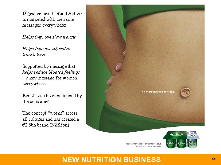 Digestive health brand Activia is marketed with the same messages everywhere: Helps improve slow