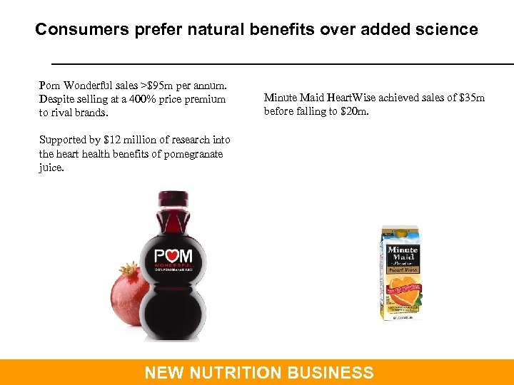Consumers prefer natural benefits over added science Pom Wonderful sales >$95 m per annum.