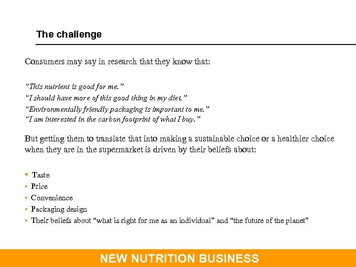 The challenge Consumers may say in research that they know that: “This nutrient is