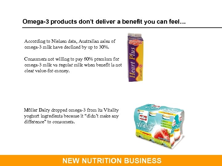 Omega-3 products don’t deliver a benefit you can feel… According to Nielsen data, Australian