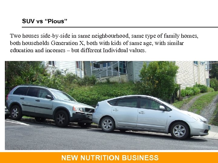 SUV vs “Pious” Two houses side-by-side in same neighbourhood, same type of family homes,