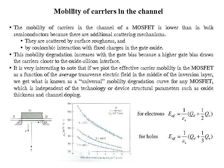 Mobility of carriers in the channel • The mobility of carriers in the channel