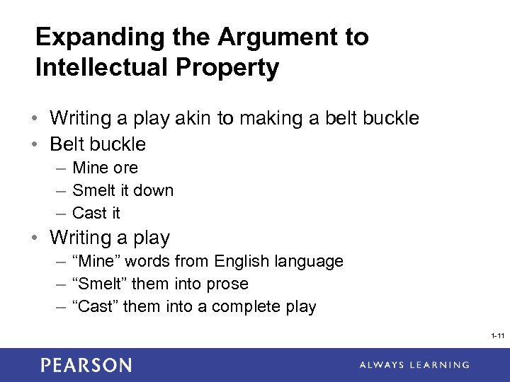Expanding the Argument to Intellectual Property • Writing a play akin to making a
