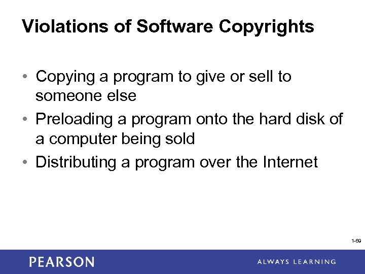 Violations of Software Copyrights • Copying a program to give or sell to someone