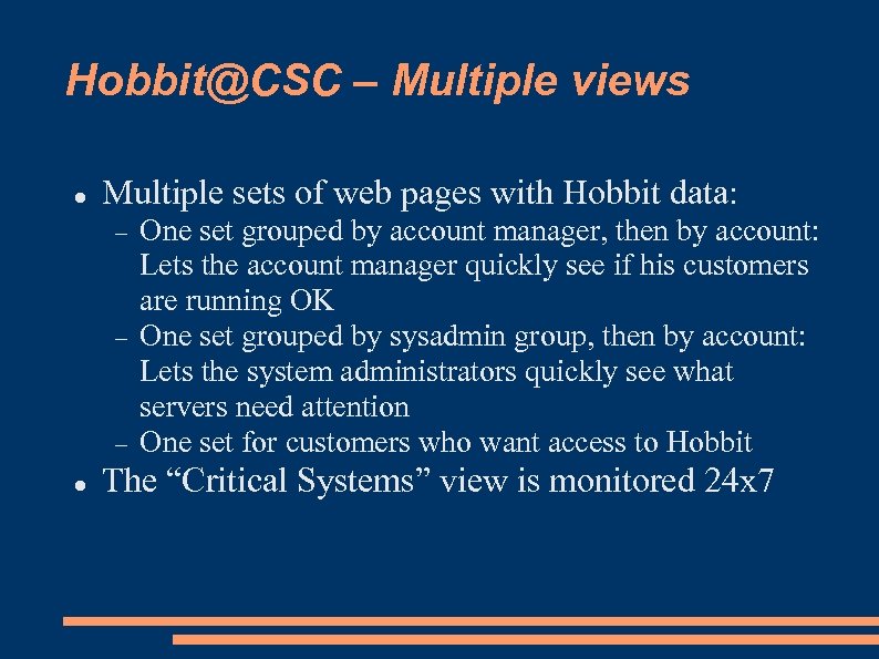 Hobbit@CSC – Multiple views Multiple sets of web pages with Hobbit data: One set