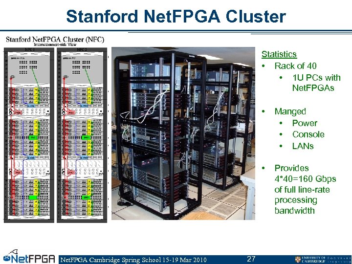 Stanford Net. FPGA Cluster Statistics • Rack of 40 • 1 U PCs with