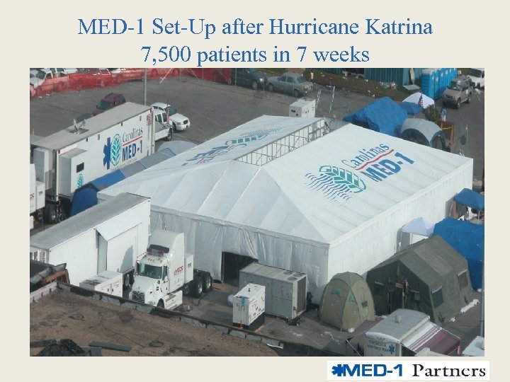 MED-1 Set-Up after Hurricane Katrina 7, 500 patients in 7 weeks 