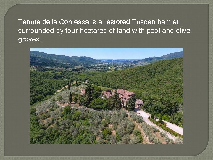 Tenuta della Contessa is a restored Tuscan hamlet surrounded by four hectares of land