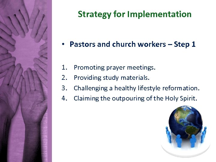 Strategy for Implementation • Pastors and church workers – Step 1 1. 2. 3.