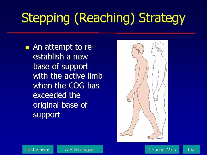 Stepping (Reaching) Strategy n An attempt to reestablish a new base of support with
