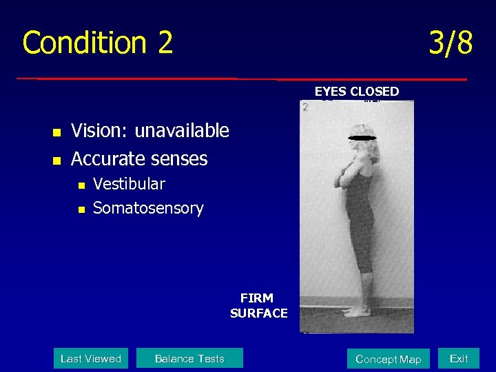 Condition 2 3/8 EYES CLOSED n n Vision: unavailable Accurate senses n n Vestibular