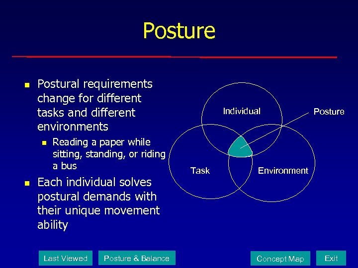 Posture n Postural requirements change for different tasks and different environments n n Reading