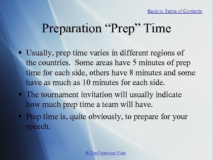 Back to Table of Contents Preparation “Prep” Time § Usually, prep time varies in