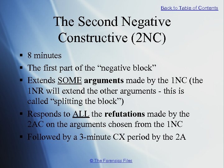 Back to Table of Contents The Second Negative Constructive (2 NC) § 8 minutes