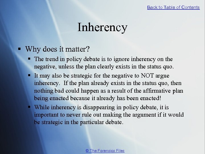 Back to Table of Contents Inherency § Why does it matter? § The trend