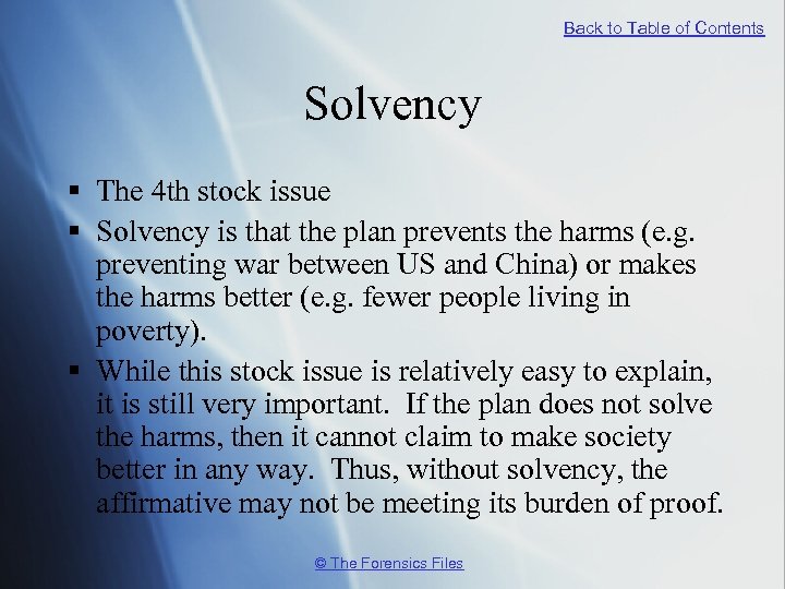 Back to Table of Contents Solvency § The 4 th stock issue § Solvency