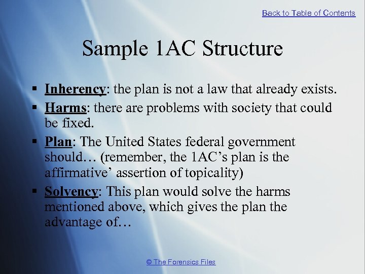 Back to Table of Contents Sample 1 AC Structure § Inherency: the plan is