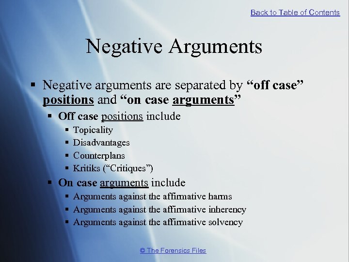 Back to Table of Contents Negative Arguments § Negative arguments are separated by “off