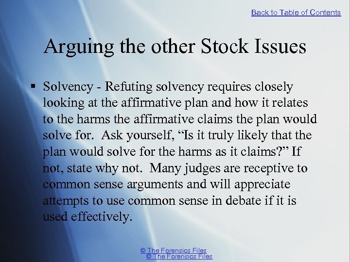 Back to Table of Contents Arguing the other Stock Issues § Solvency - Refuting