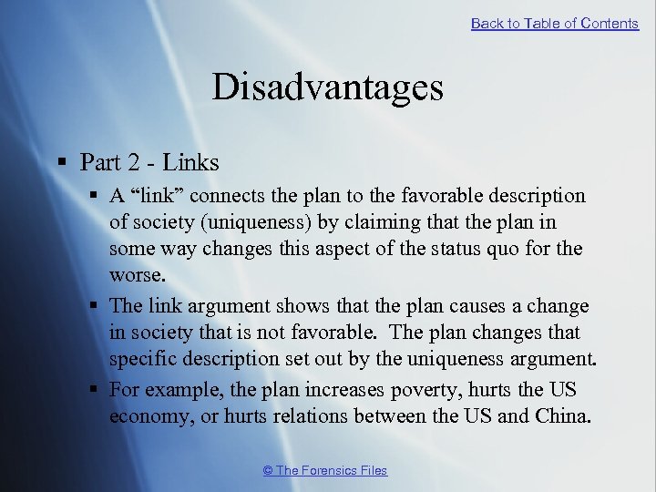 Back to Table of Contents Disadvantages § Part 2 - Links § A “link”